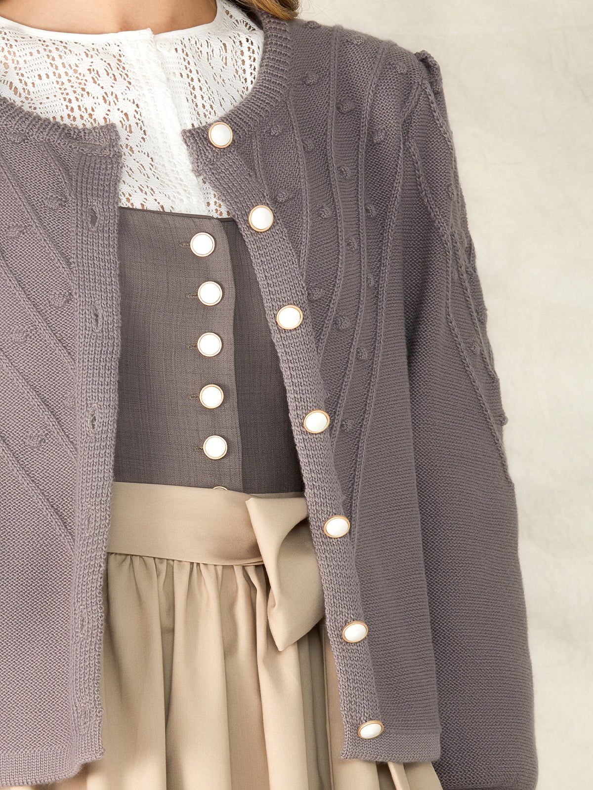 Gray Loose Button Knit Jackets 