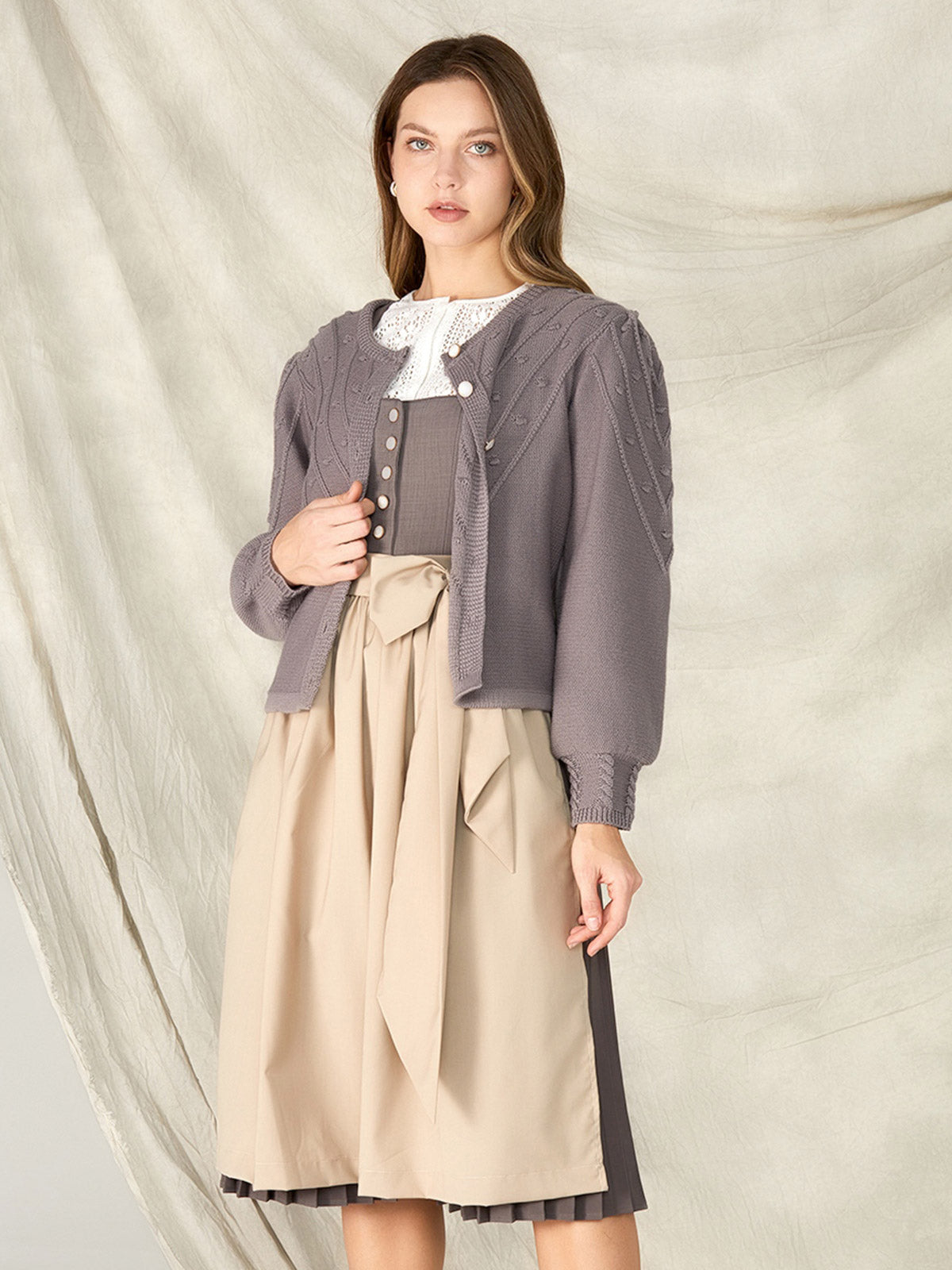 Gray Loose Button Knit Jackets 