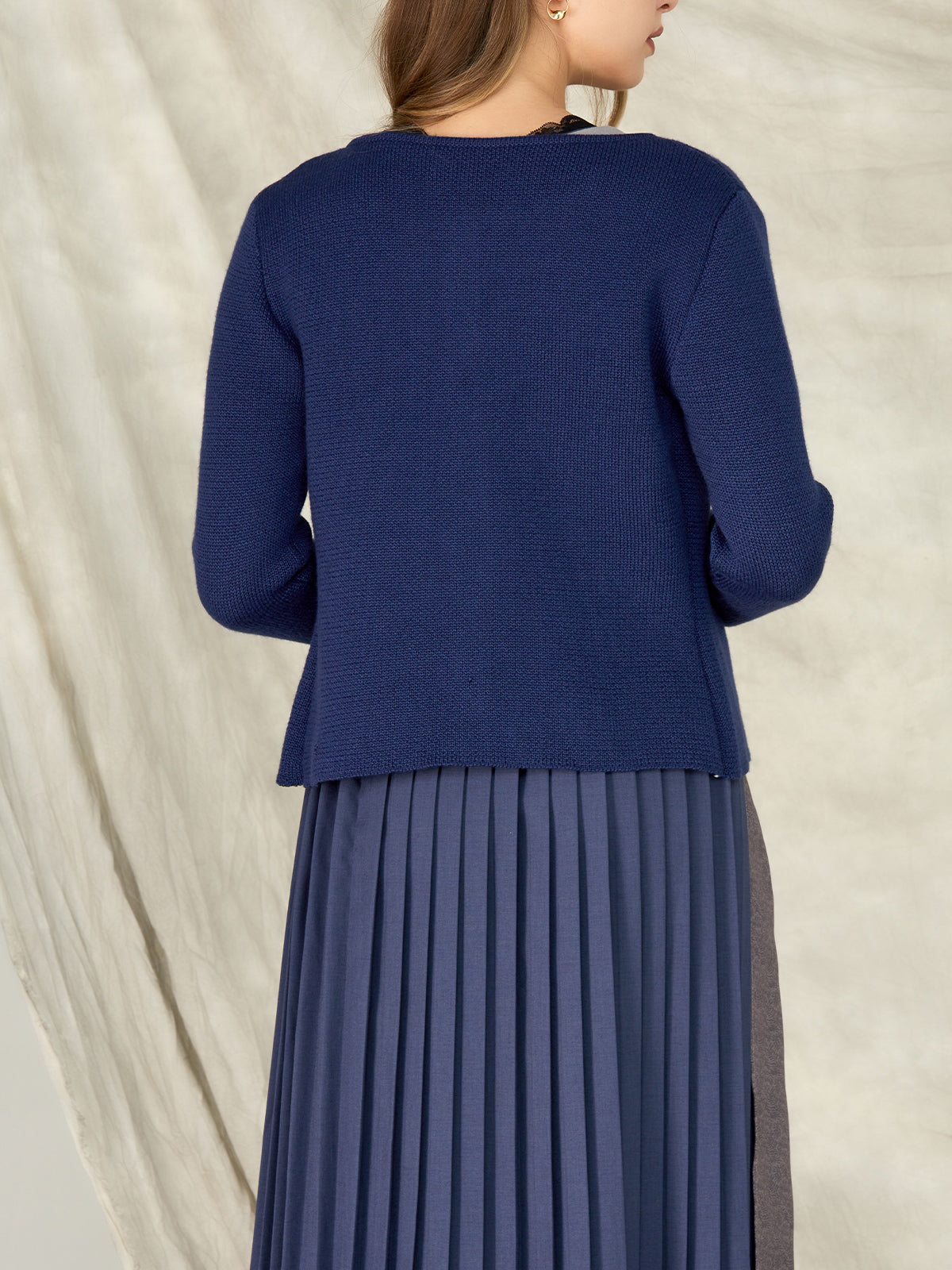 Blue Slim-Fit Button Knit Jackets 