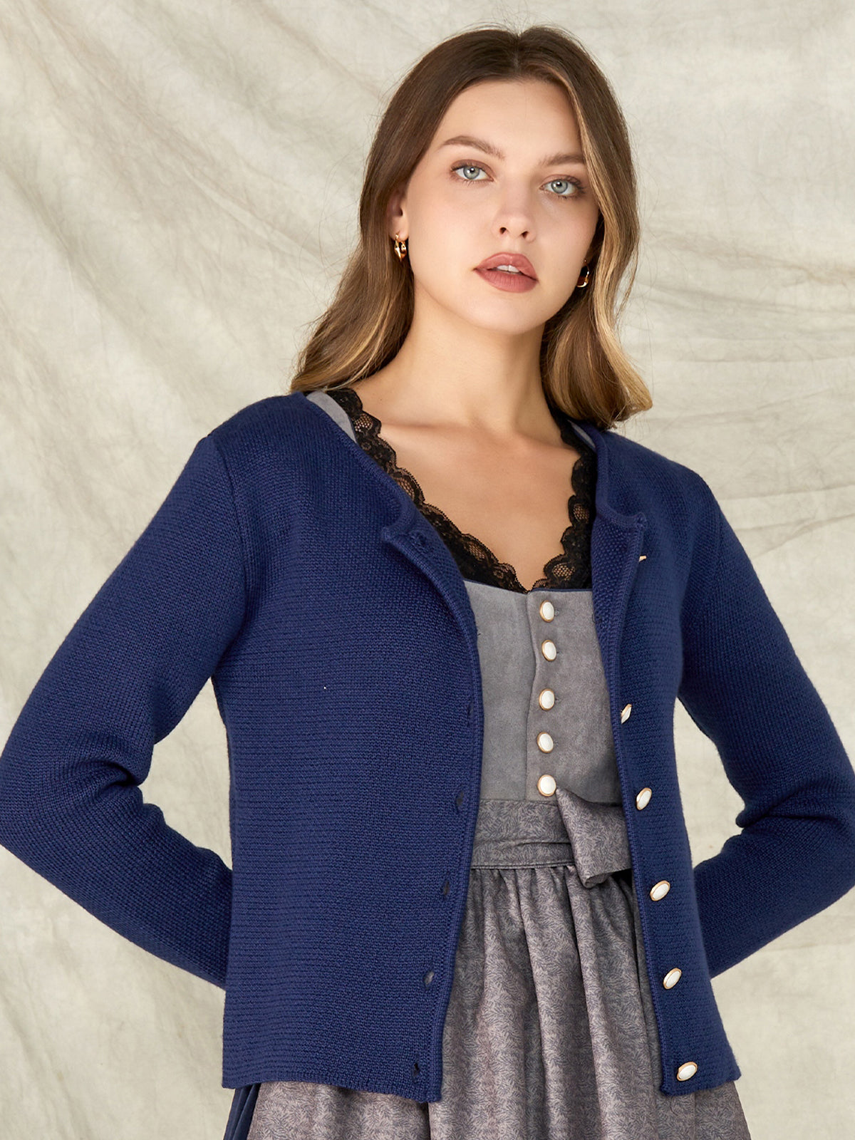 Blue Slim-Fit Button Knit Jackets 