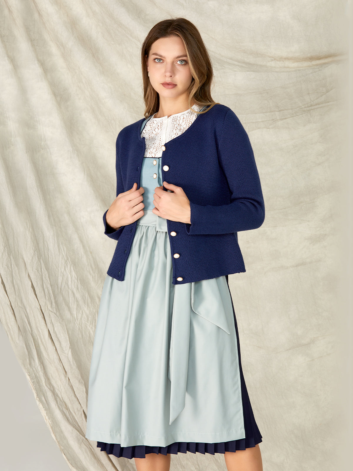 Blue Slim-Fit Button Knit Jackets 