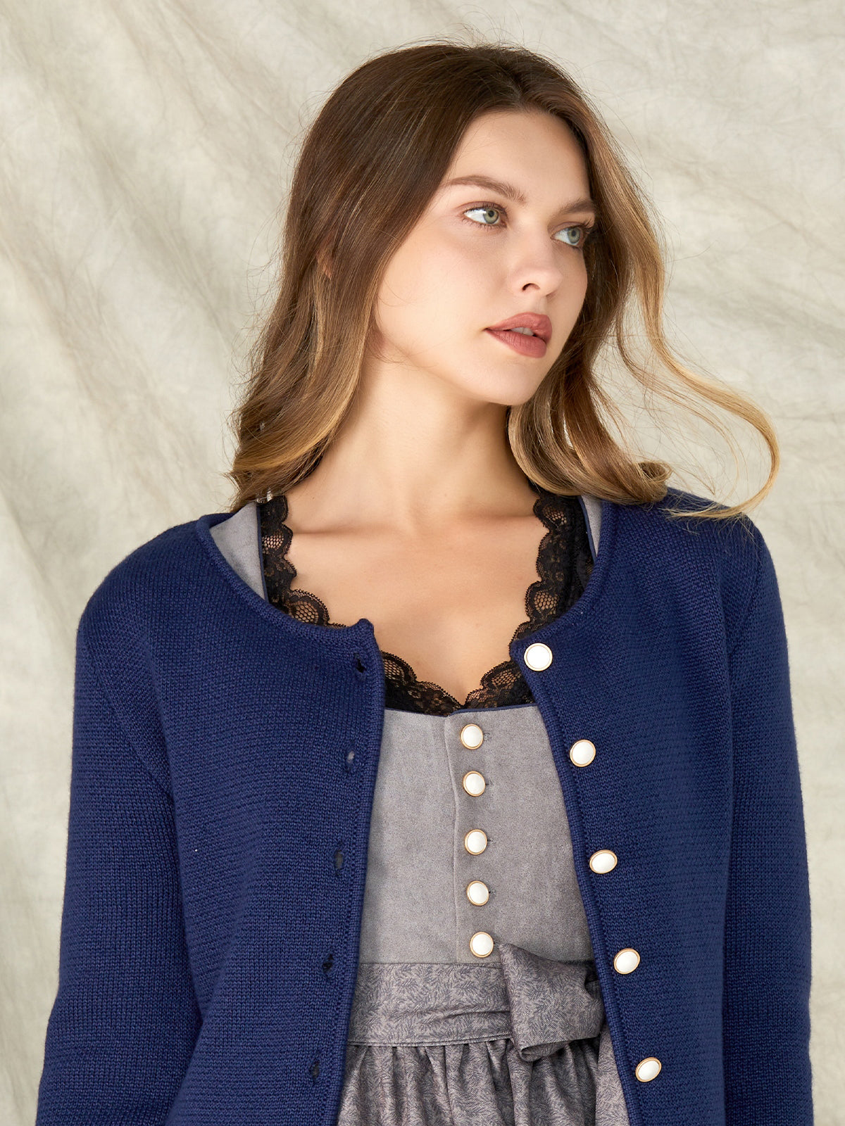 Blue Slim-Fit Button Knit Jackets 