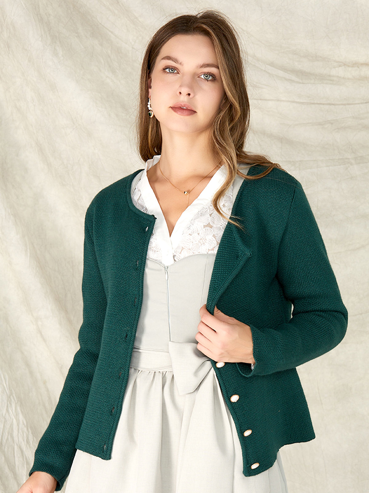 Green Slim-Fit Button Knit Jackets 