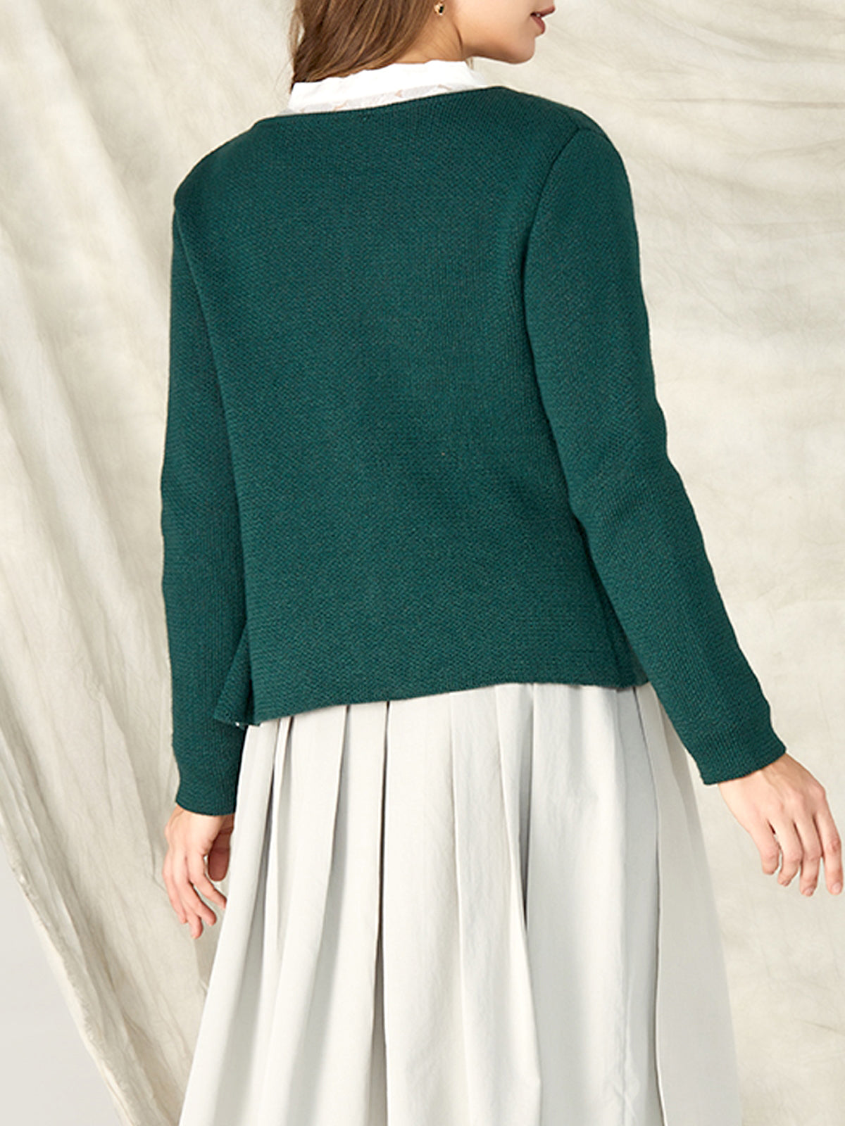 Green Slim-Fit Button Knit Jackets 