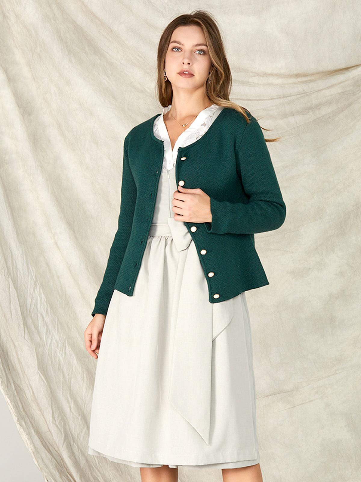 Green Slim-Fit Button Knit Jackets 