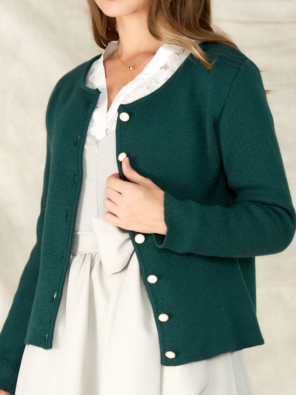Green Slim-Fit Button Knit Jackets 