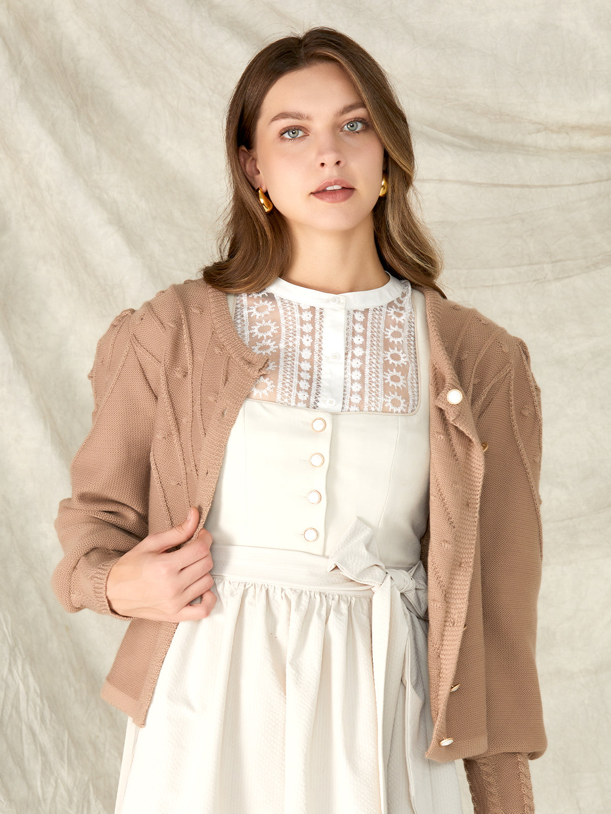 Brown Loose Button Knit Jackets 