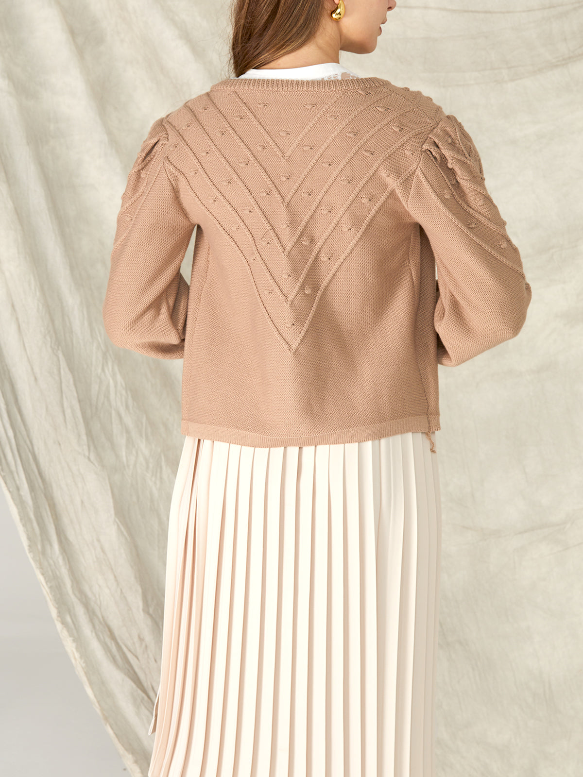 Brown Loose Button Knit Jackets 