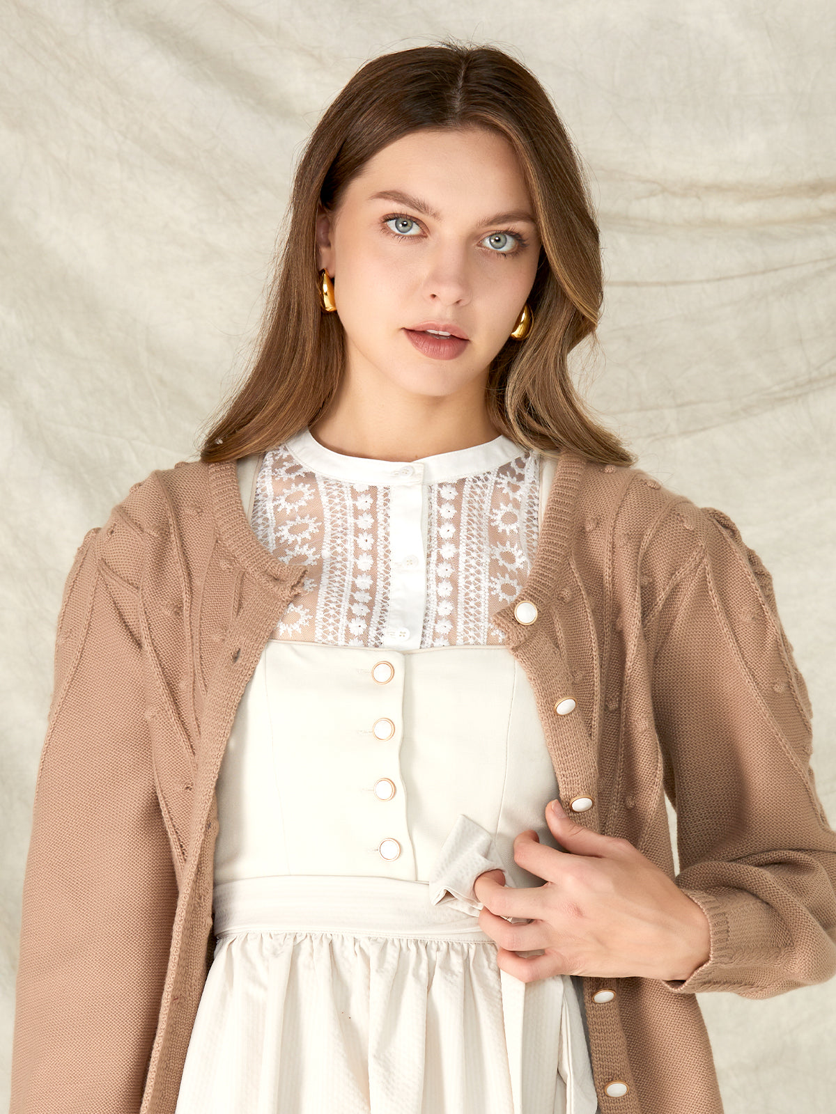 Brown Loose Button Knit Jackets 