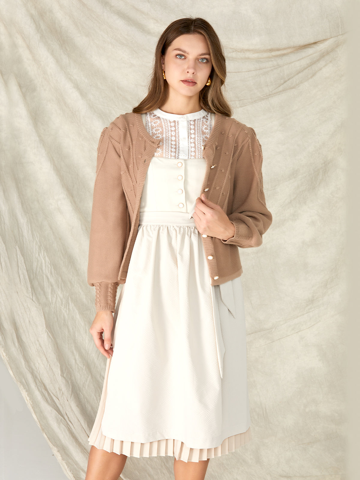 Brown Loose Button Knit Jackets 