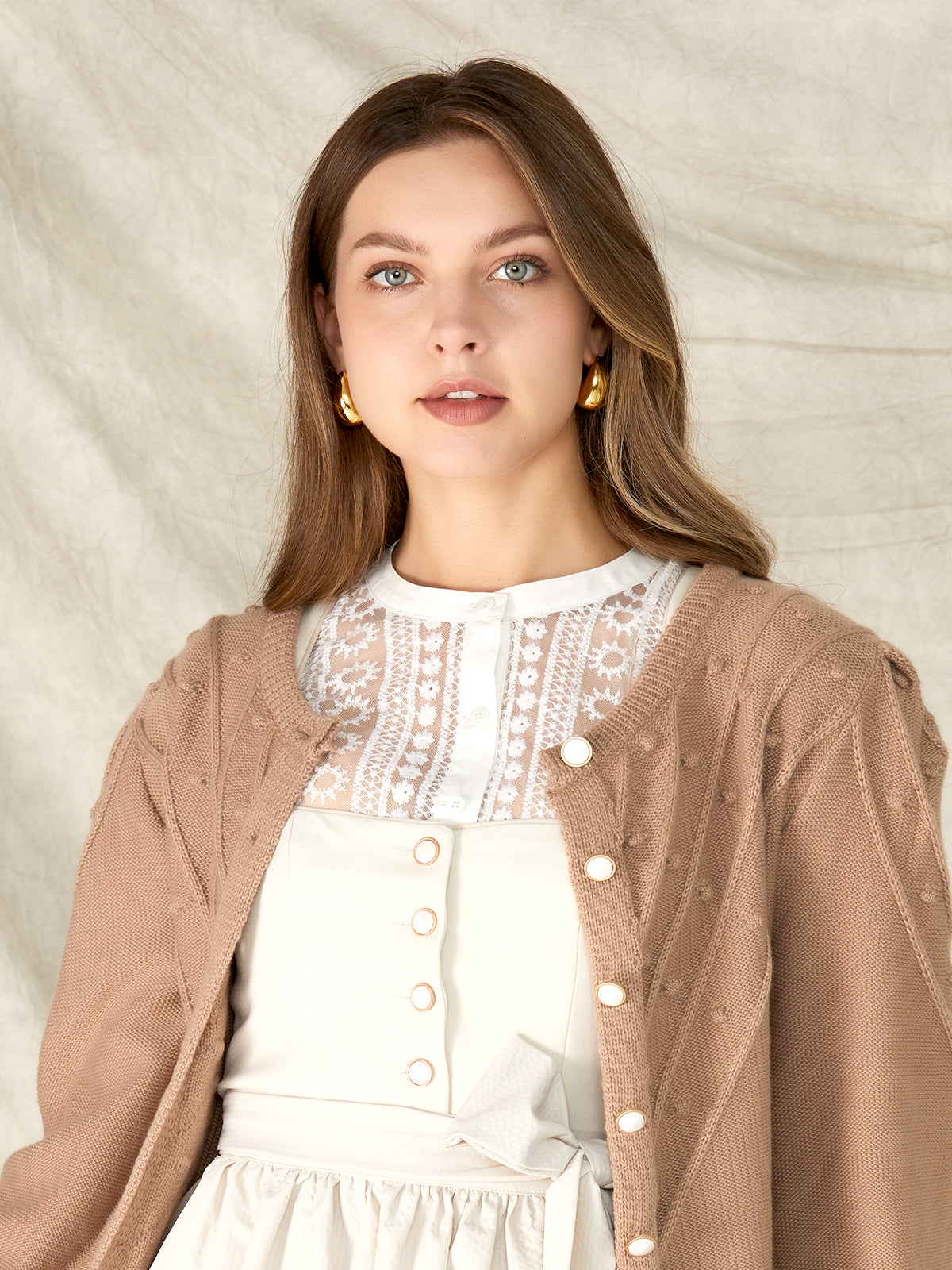 Brown Loose Button Knit Jackets 