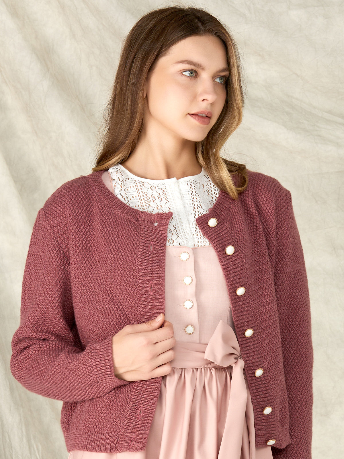 Purple Loose Button Knit Jackets 