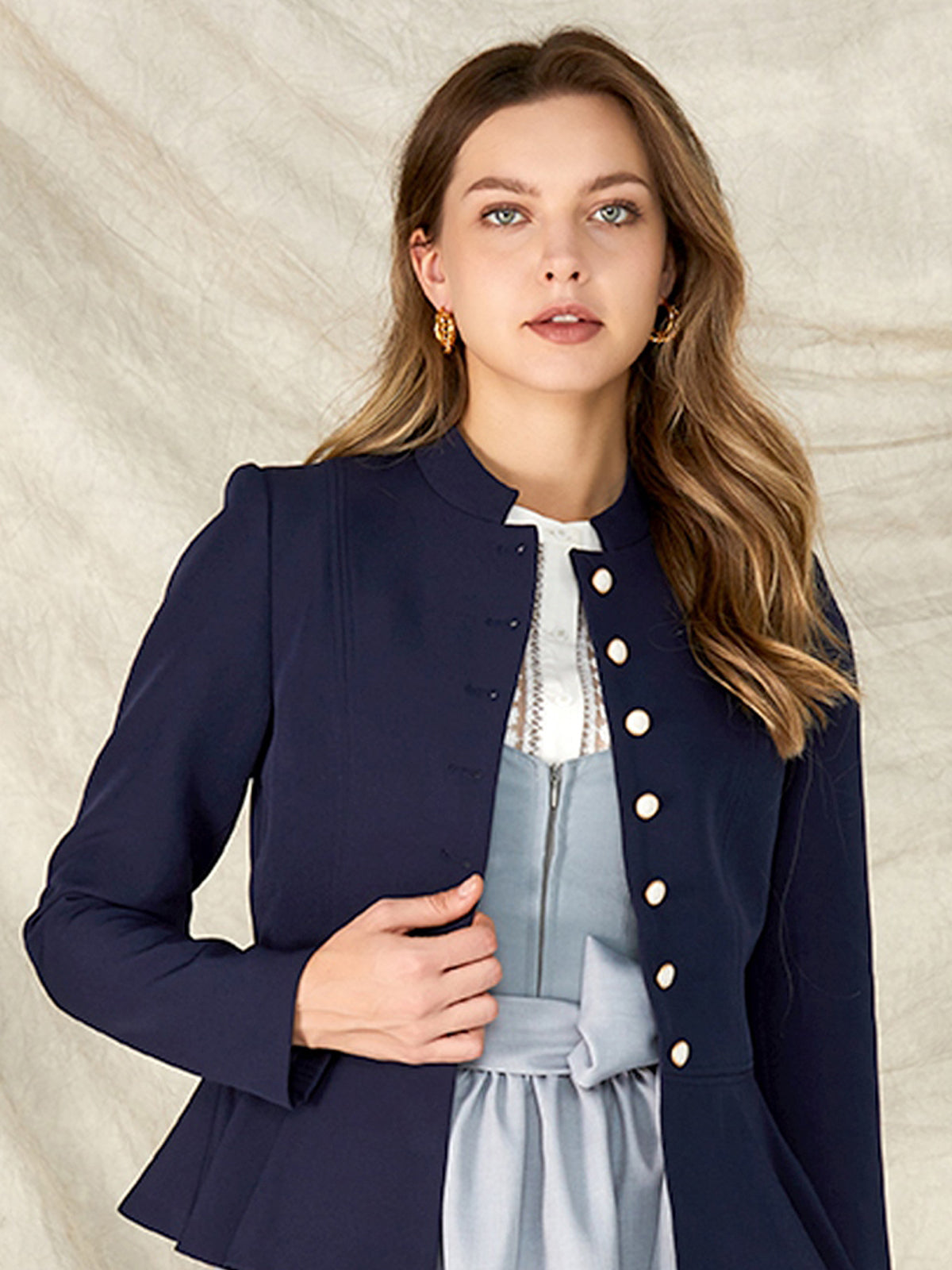 Blue Peplum Jackets Candela 