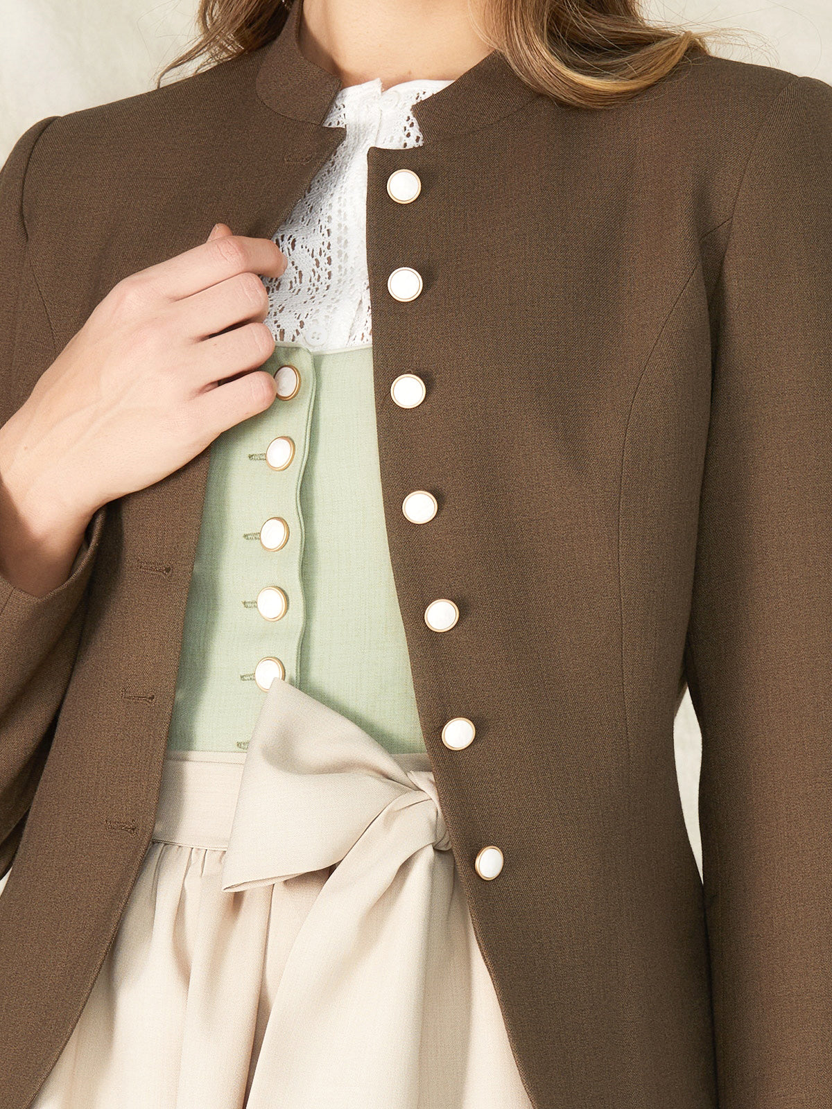 Brown High Neck Traditional Jackets Barly 