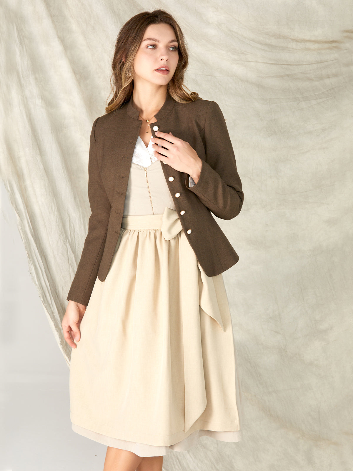 Brown High Neck Traditional Jackets Barly 