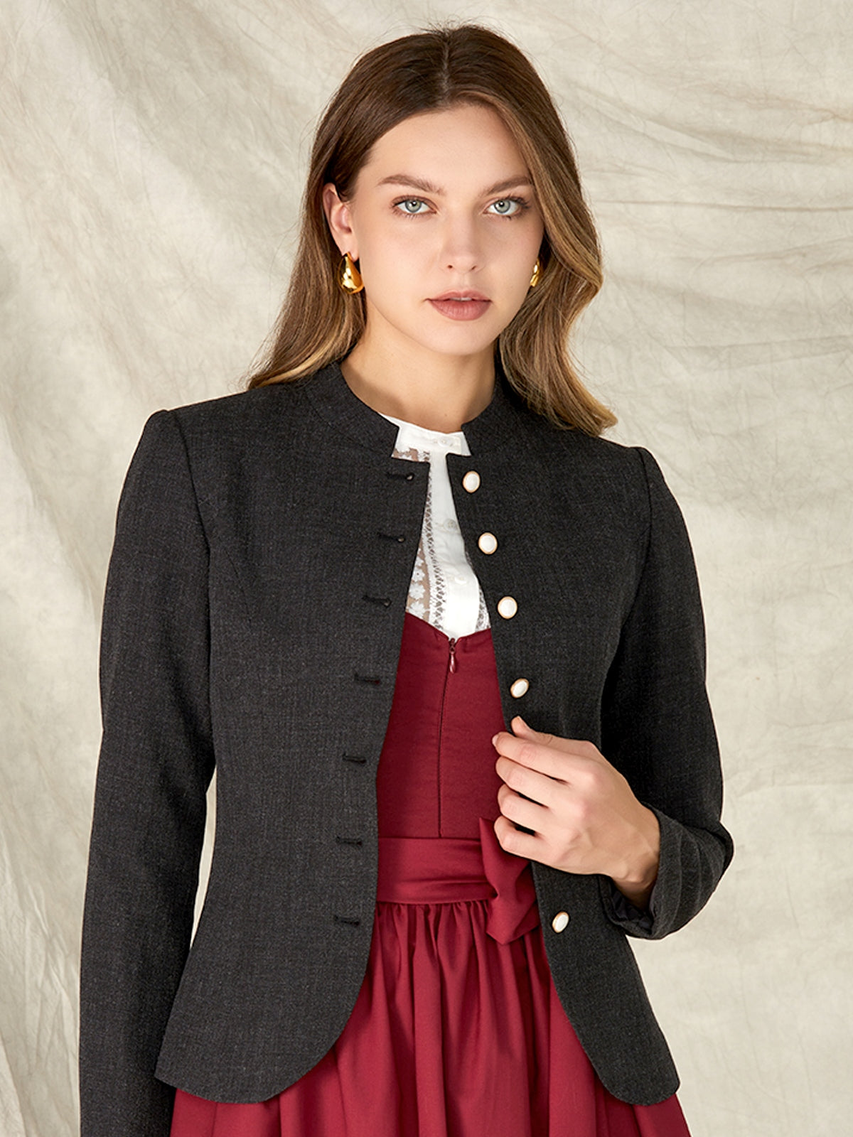 Black High Neck Traditional Jackets Barly 