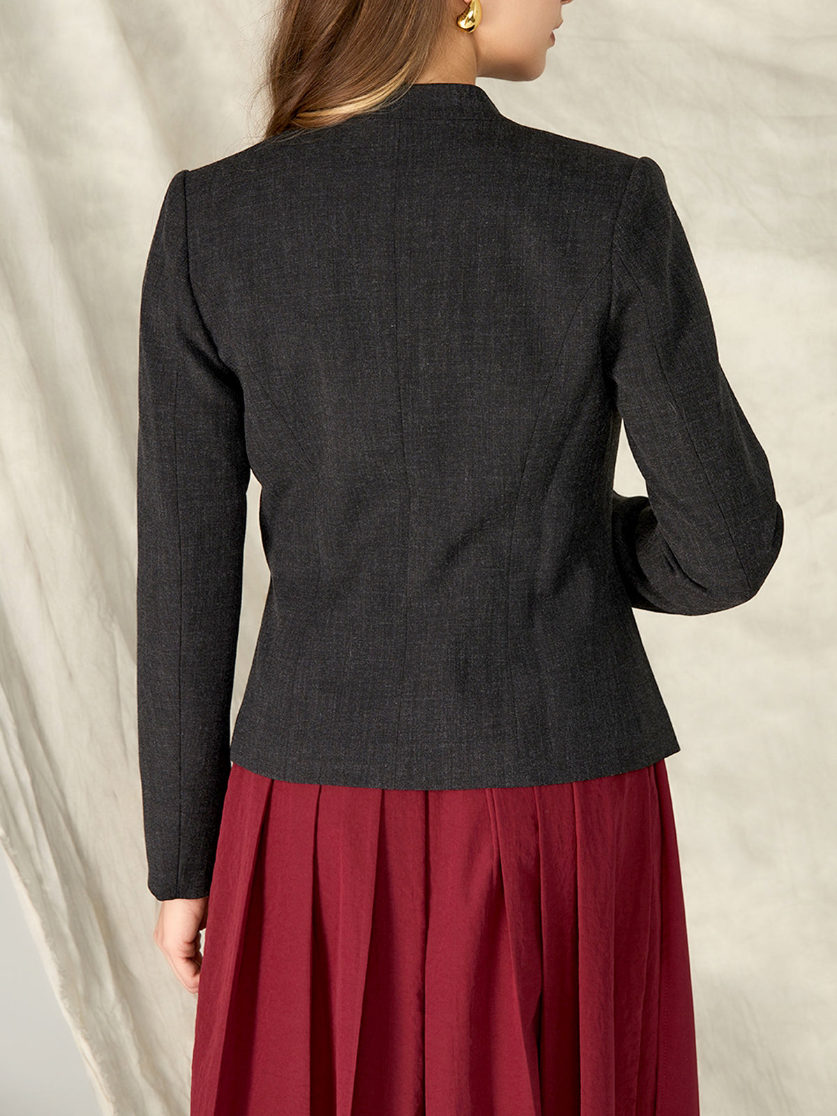 Black High Neck Traditional Jackets Barly 