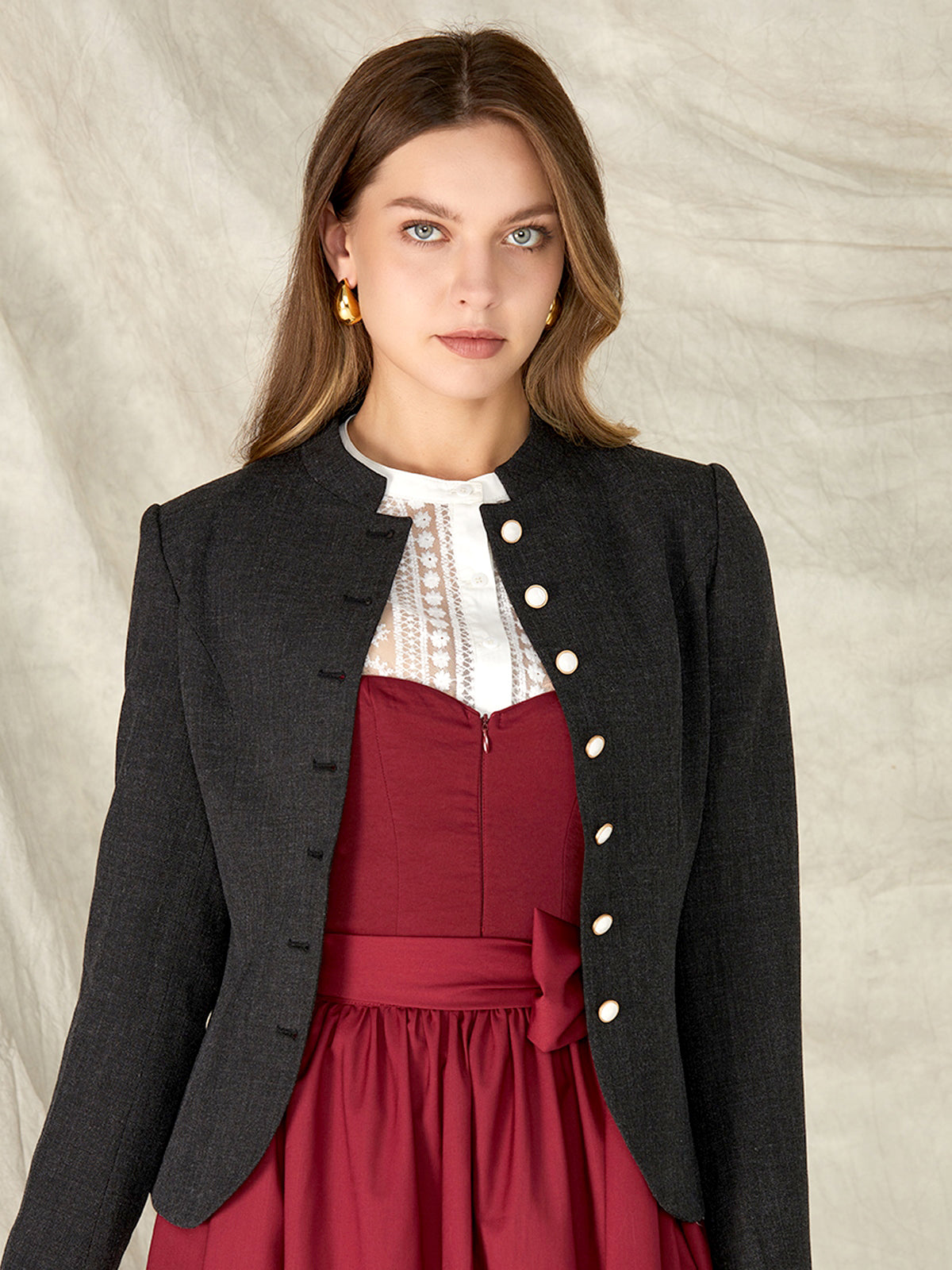 Black High Neck Traditional Jackets Barly 