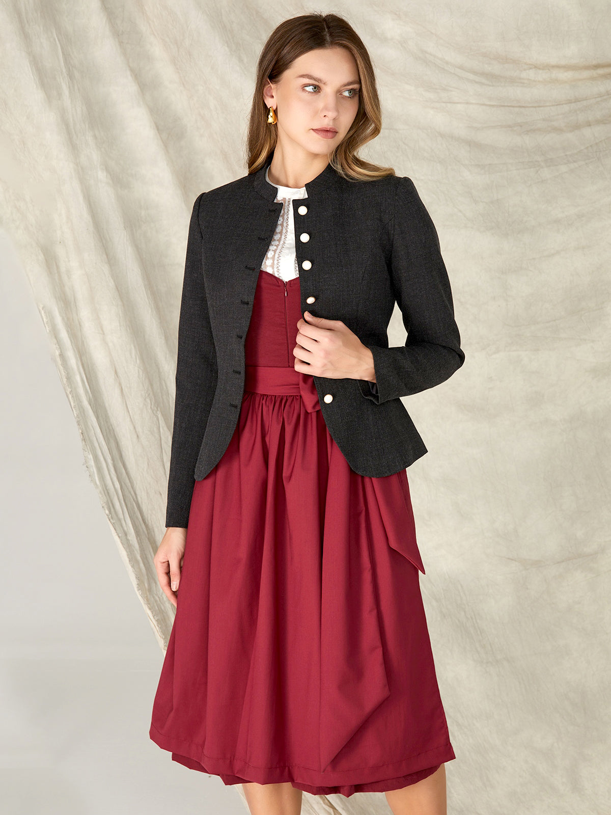 Black High Neck Traditional Jackets Barly 