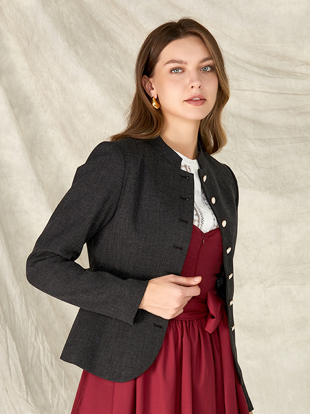 Black High Neck Traditional Jackets Barly 