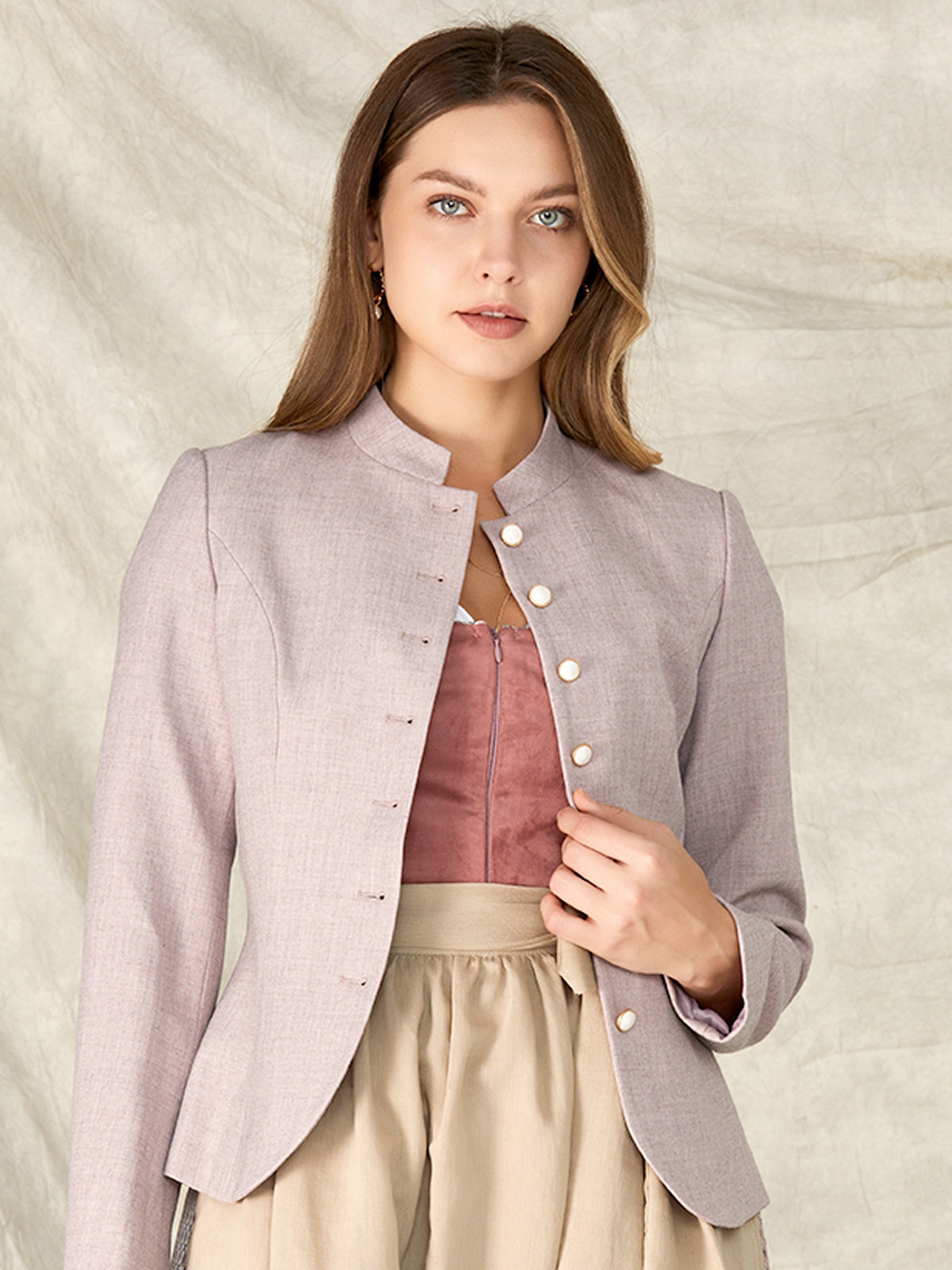 Purple High Neck Traditional Jackets Barly 