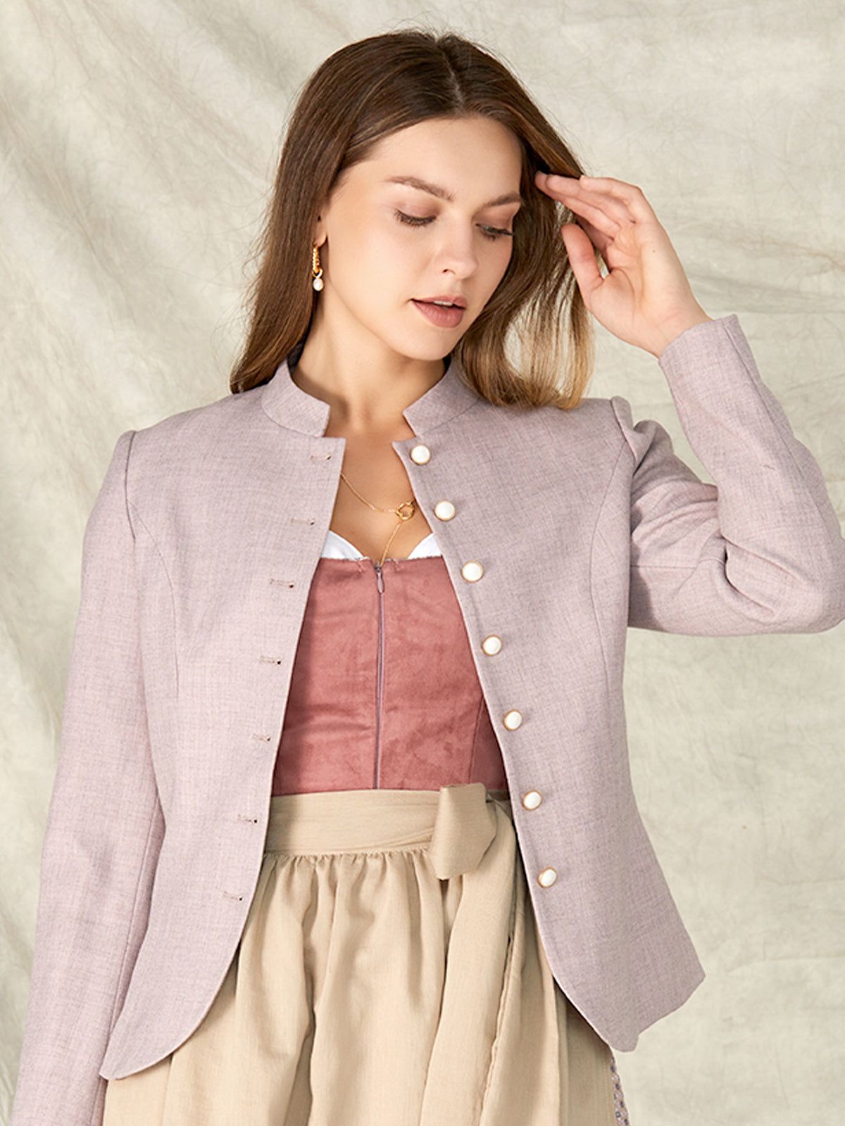 Purple High Neck Traditional Jackets Barly 