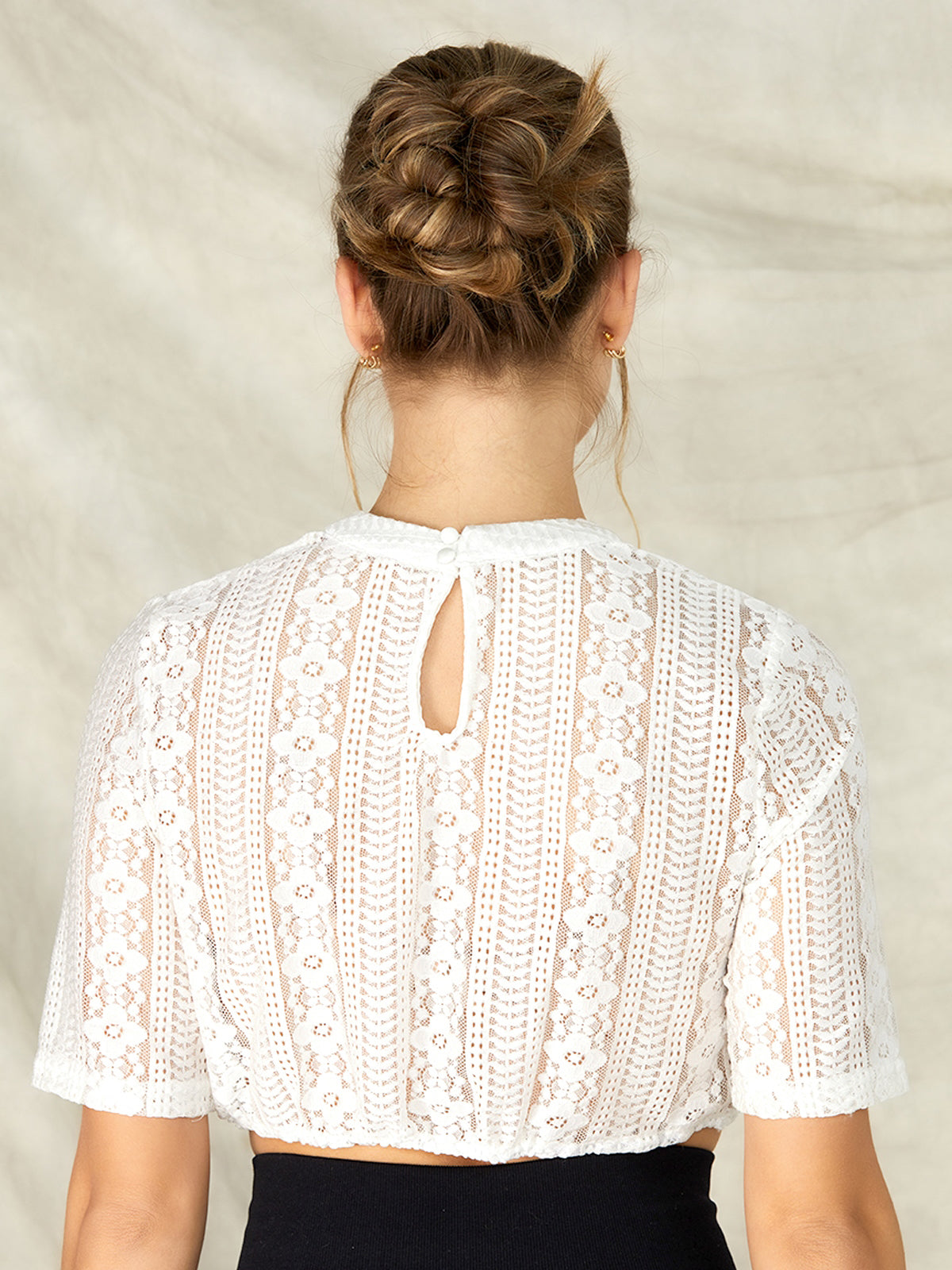 Weiß Hochgeschlossen Floralem Muster Dirndlbluse Andora