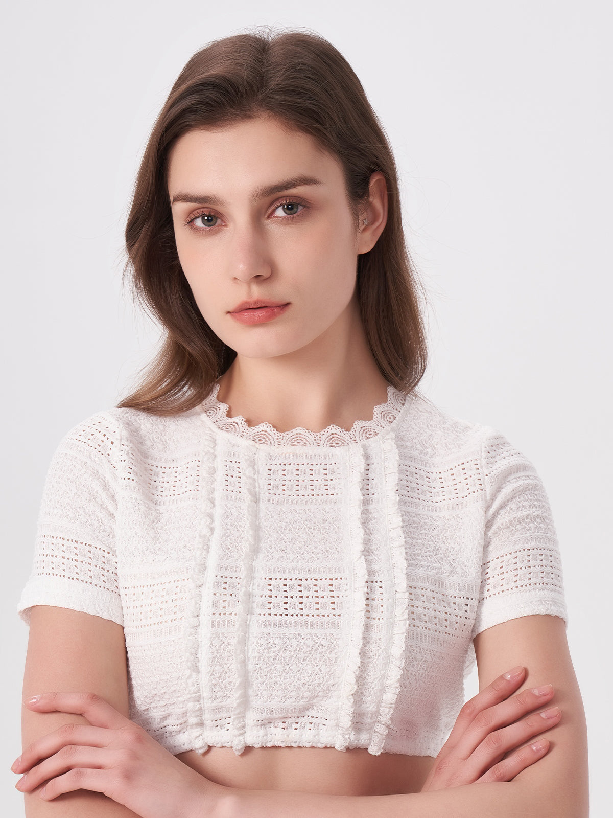 Dirndl blouse in white short sleeves made of perforated lace Ruchti 