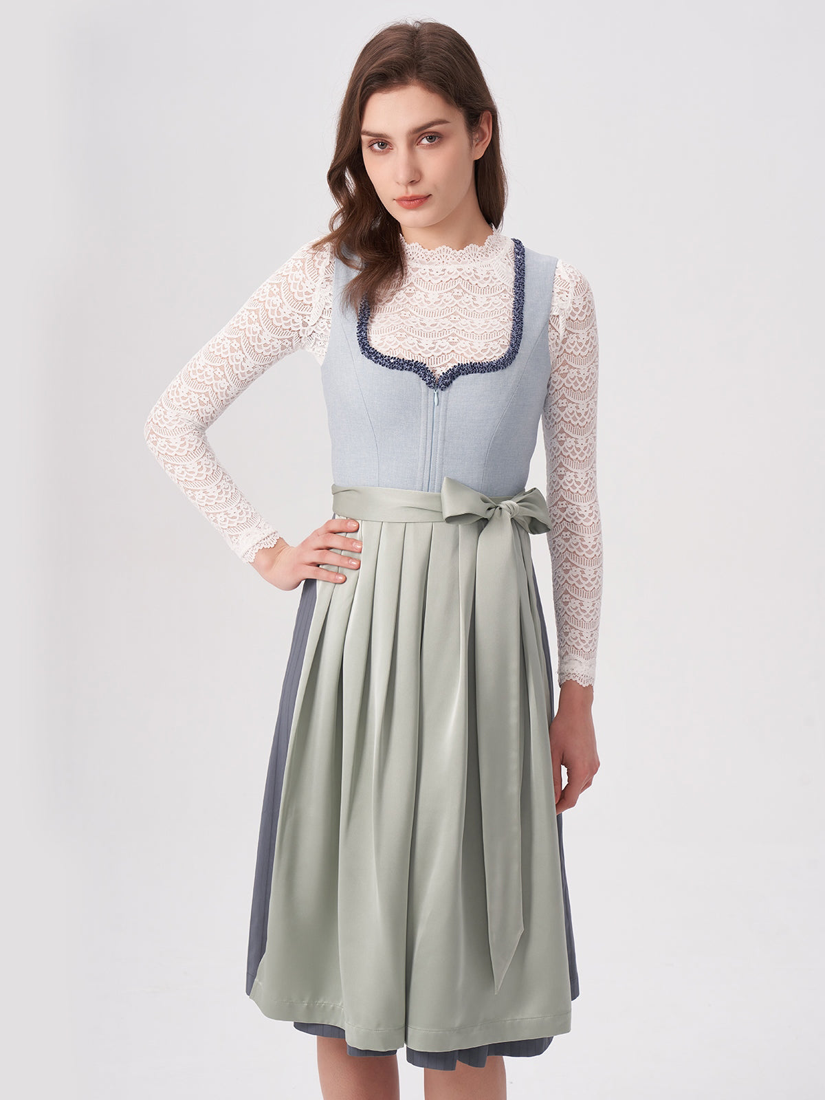 Blue Structured Pattern Dirndl Mandl 