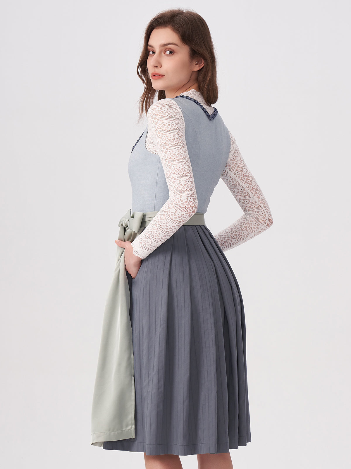 Blue Structured Pattern Dirndl Mandl 