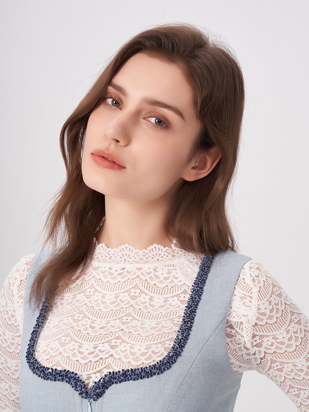 Blue Structured Pattern Dirndl Mandl 