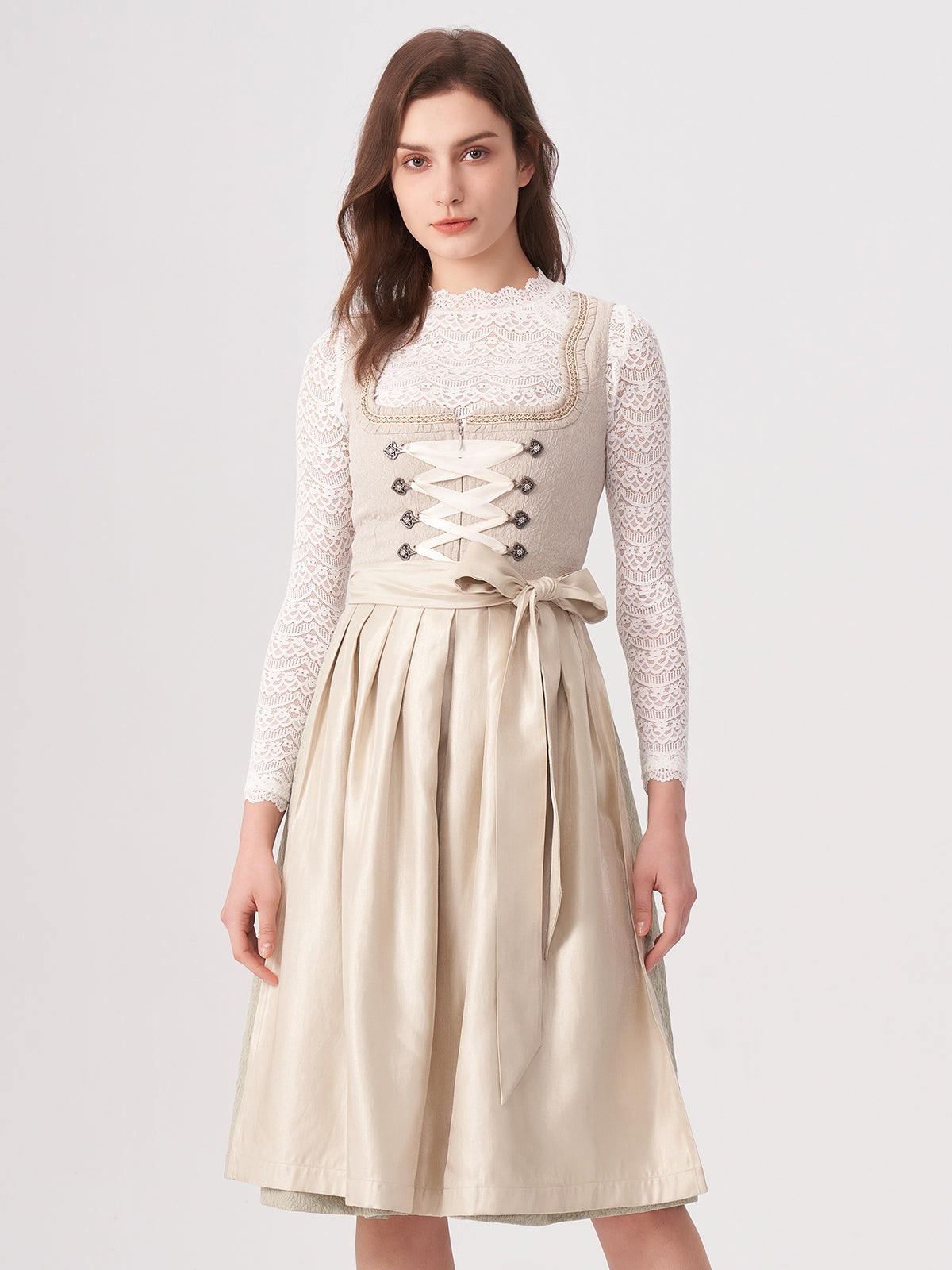 Beige hook closure floral pattern Dirndl Katharina 