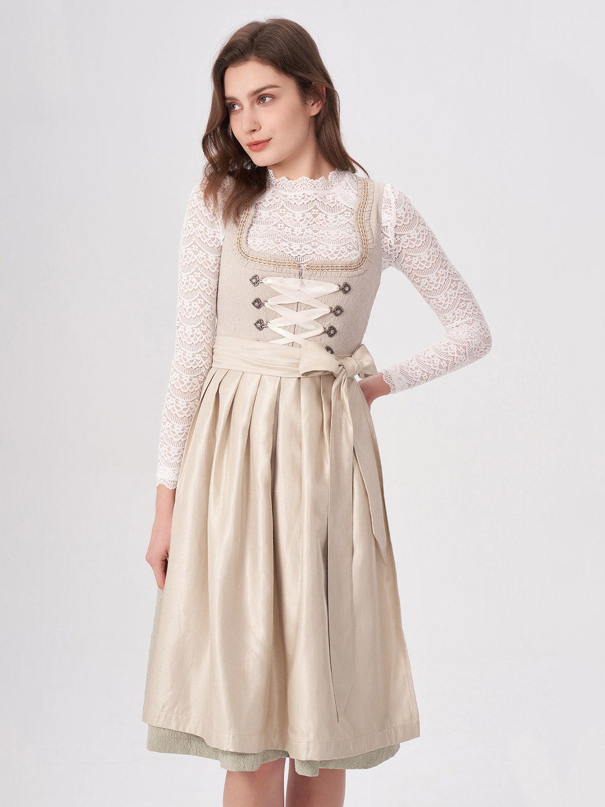 Beige hook closure floral pattern Dirndl Katharina 