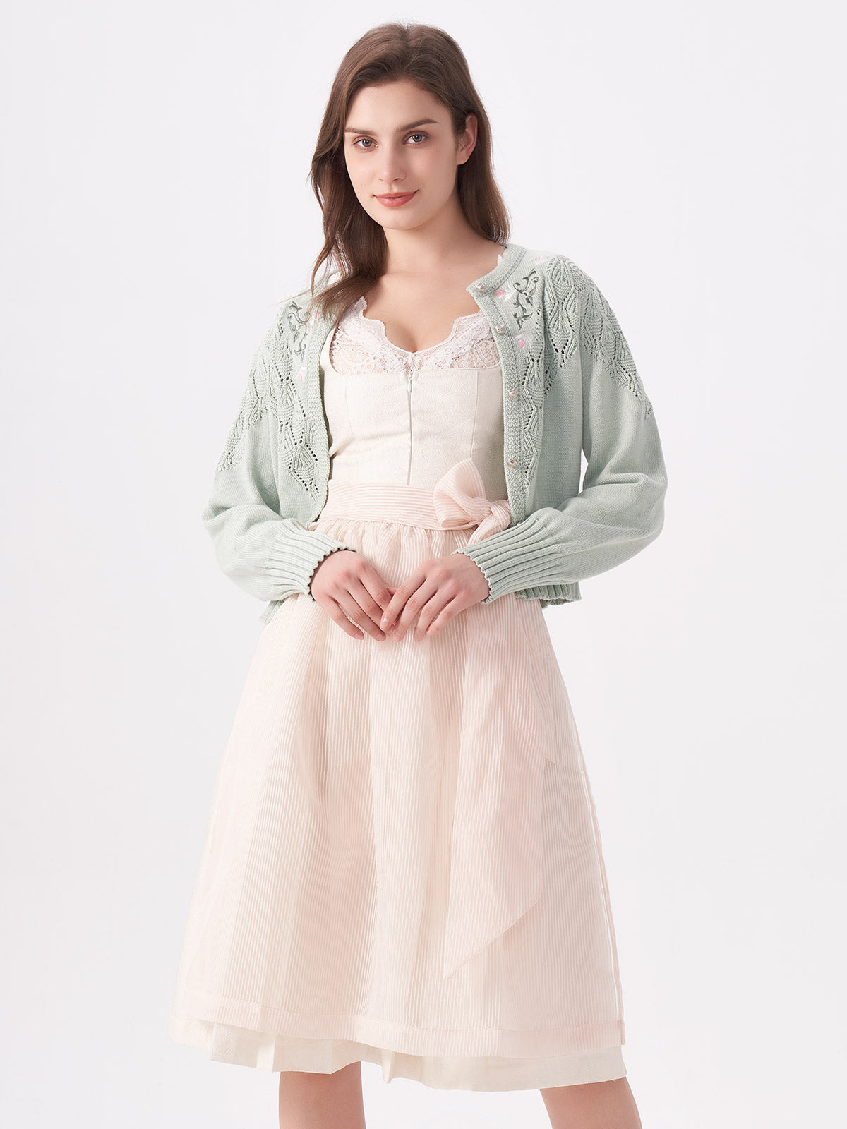 Green Knit Eyelet Lace Jackets 