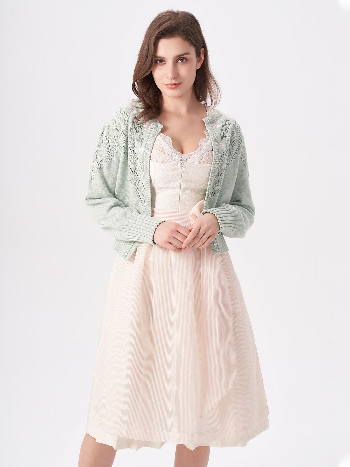 Green Knit Eyelet Lace Jackets 