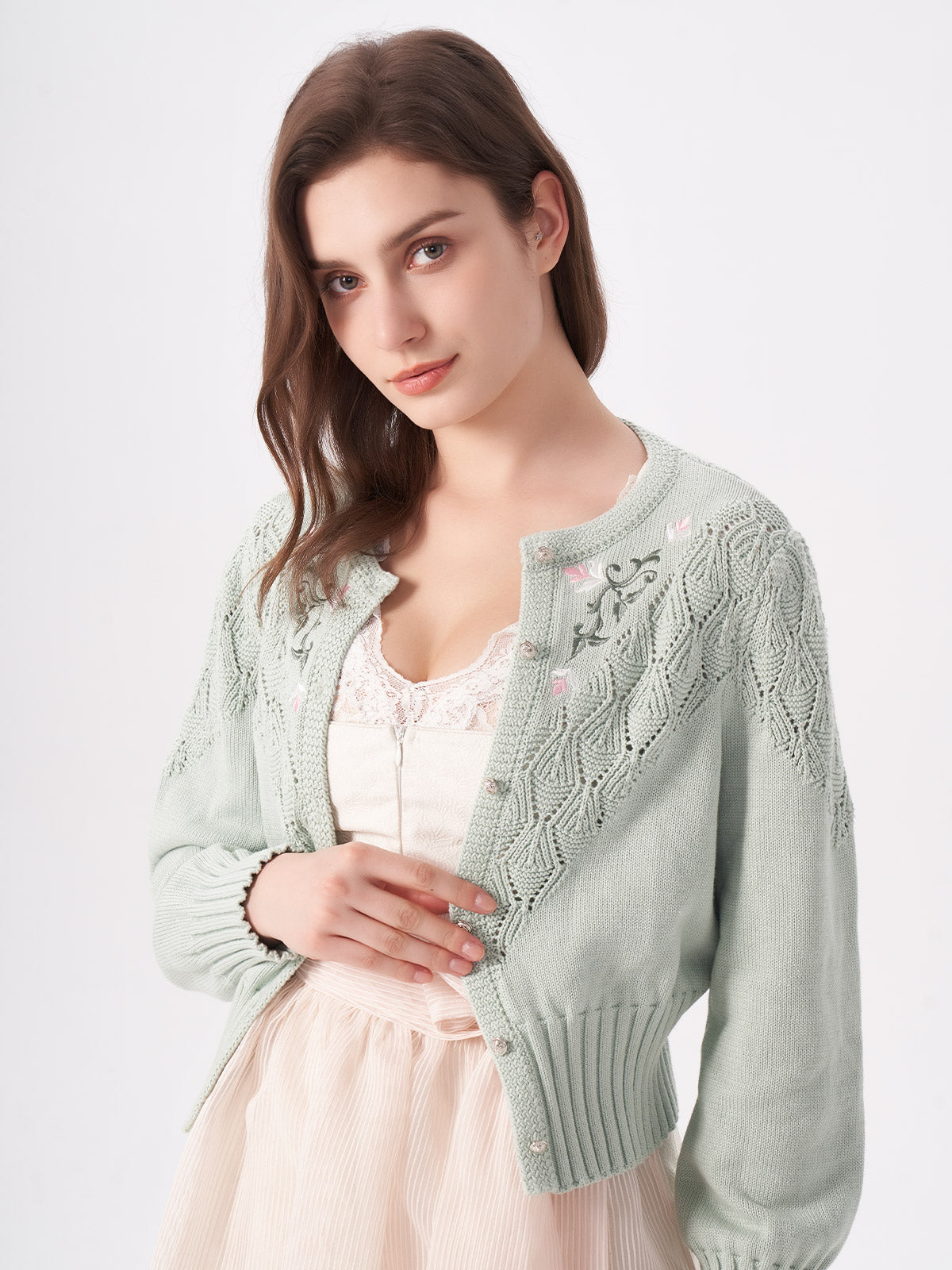 Green Knit Eyelet Lace Jackets 