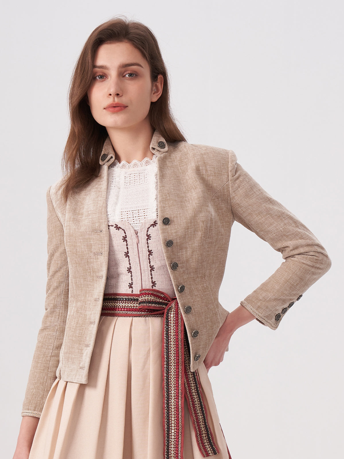 Beige lapel collar jackets Barbara 