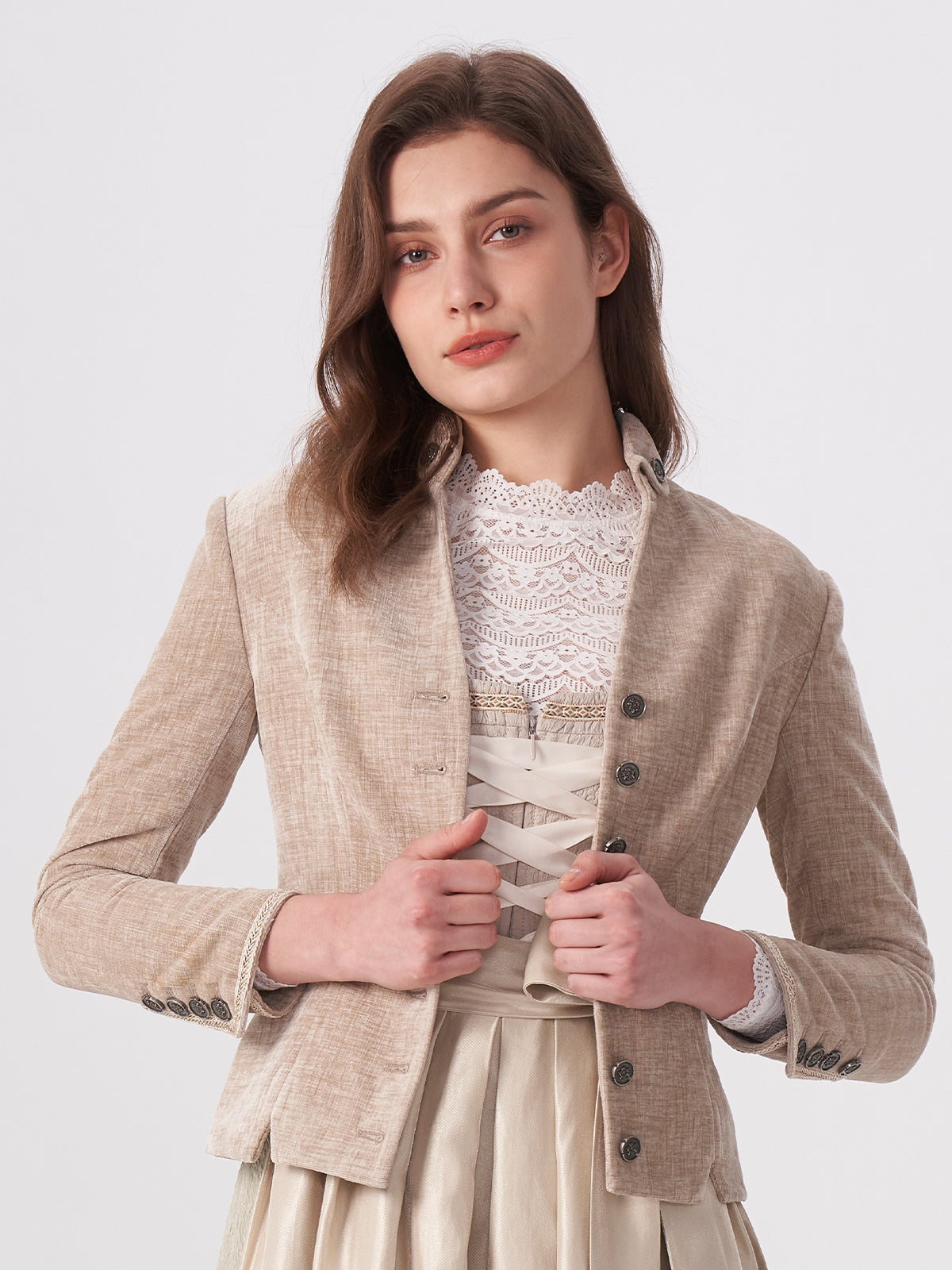 Beige lapel collar jackets Barbara 