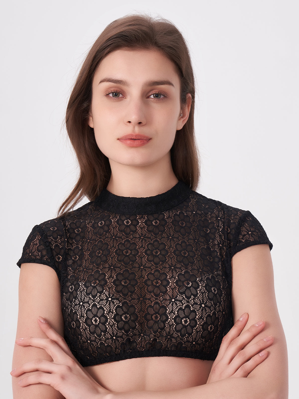 Schwarze Hochgeschlossen Kurzarm Dirndlbluse Eudora