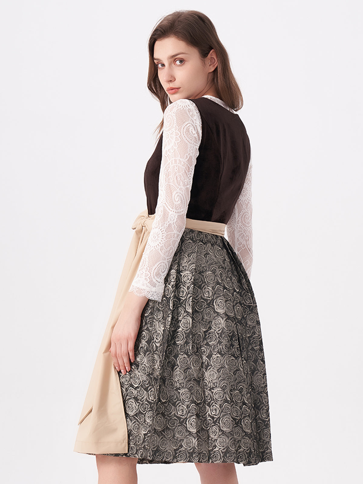 Brown Floral Pattern Velvet Dirndl Nicole 