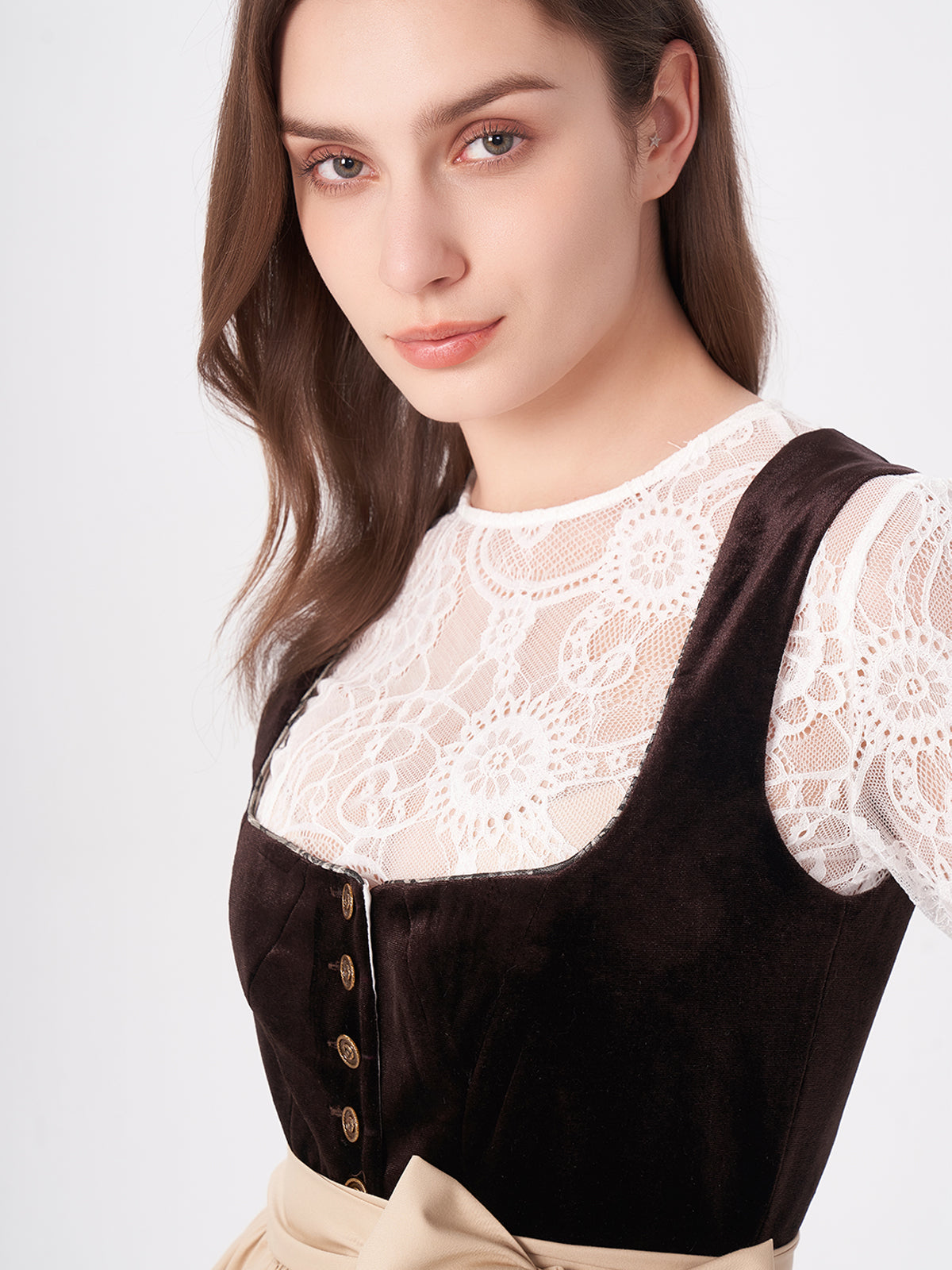 Brown Floral Pattern Velvet Dirndl Nicole 