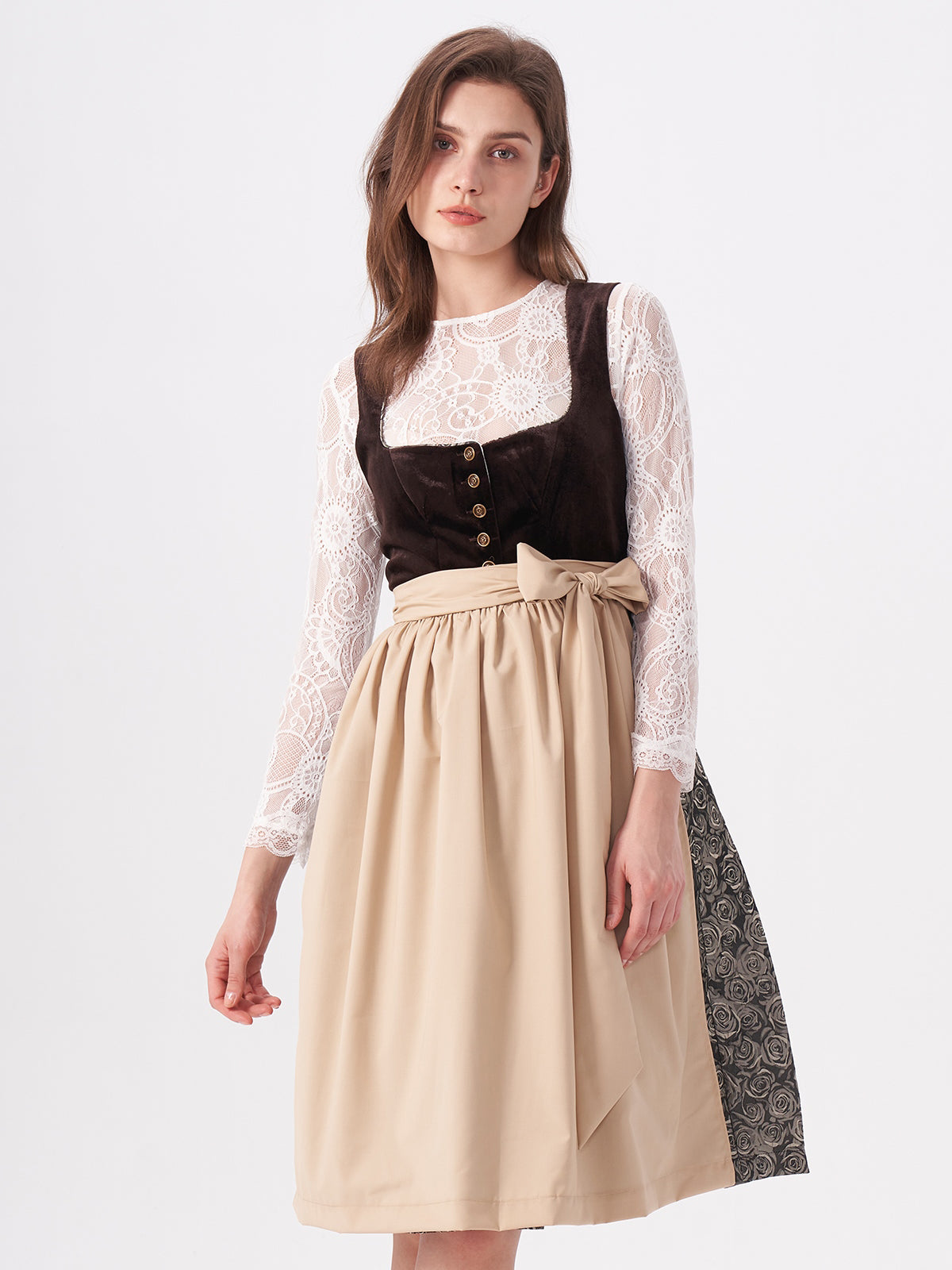 Brown Floral Pattern Velvet Dirndl Nicole 
