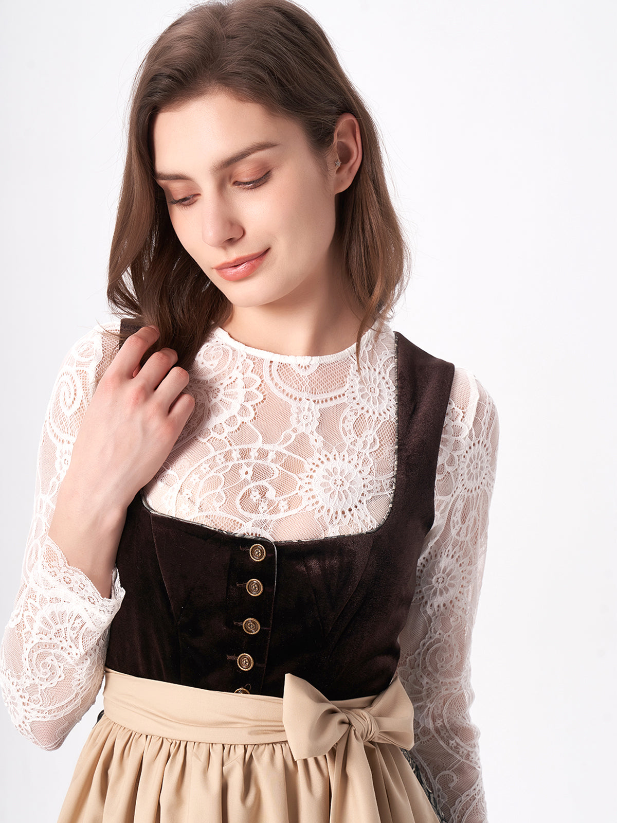 Brown Floral Pattern Velvet Dirndl Nicole 