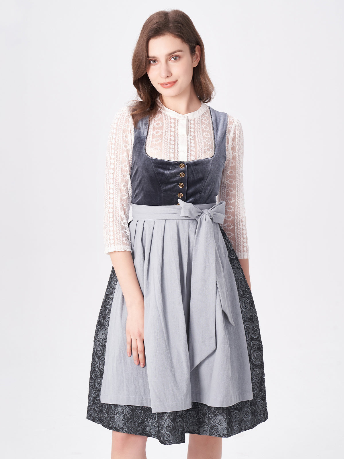 Blue Floral Pattern Velvet Dirndl Nicole 