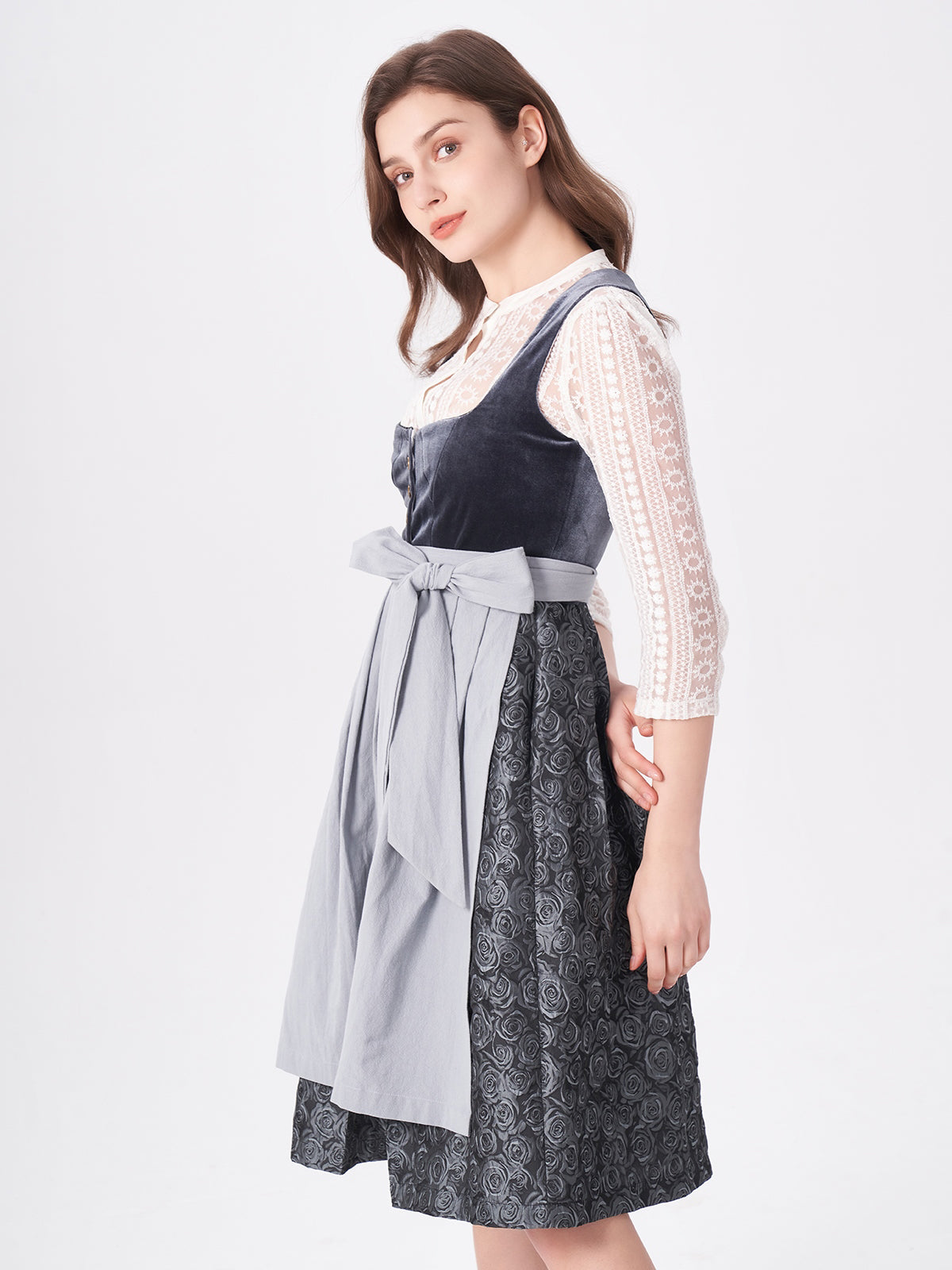 Blue Floral Pattern Velvet Dirndl Nicole 