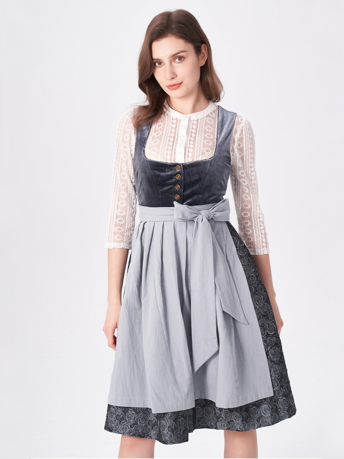 Blue Floral Pattern Velvet Dirndl Nicole 