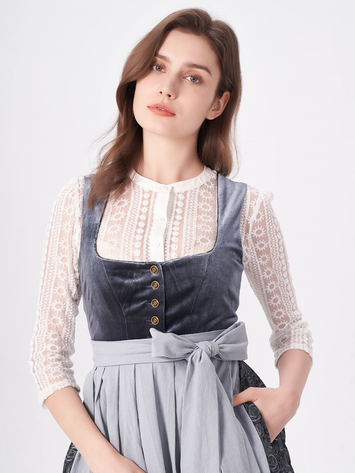 Blue Floral Pattern Velvet Dirndl Nicole 