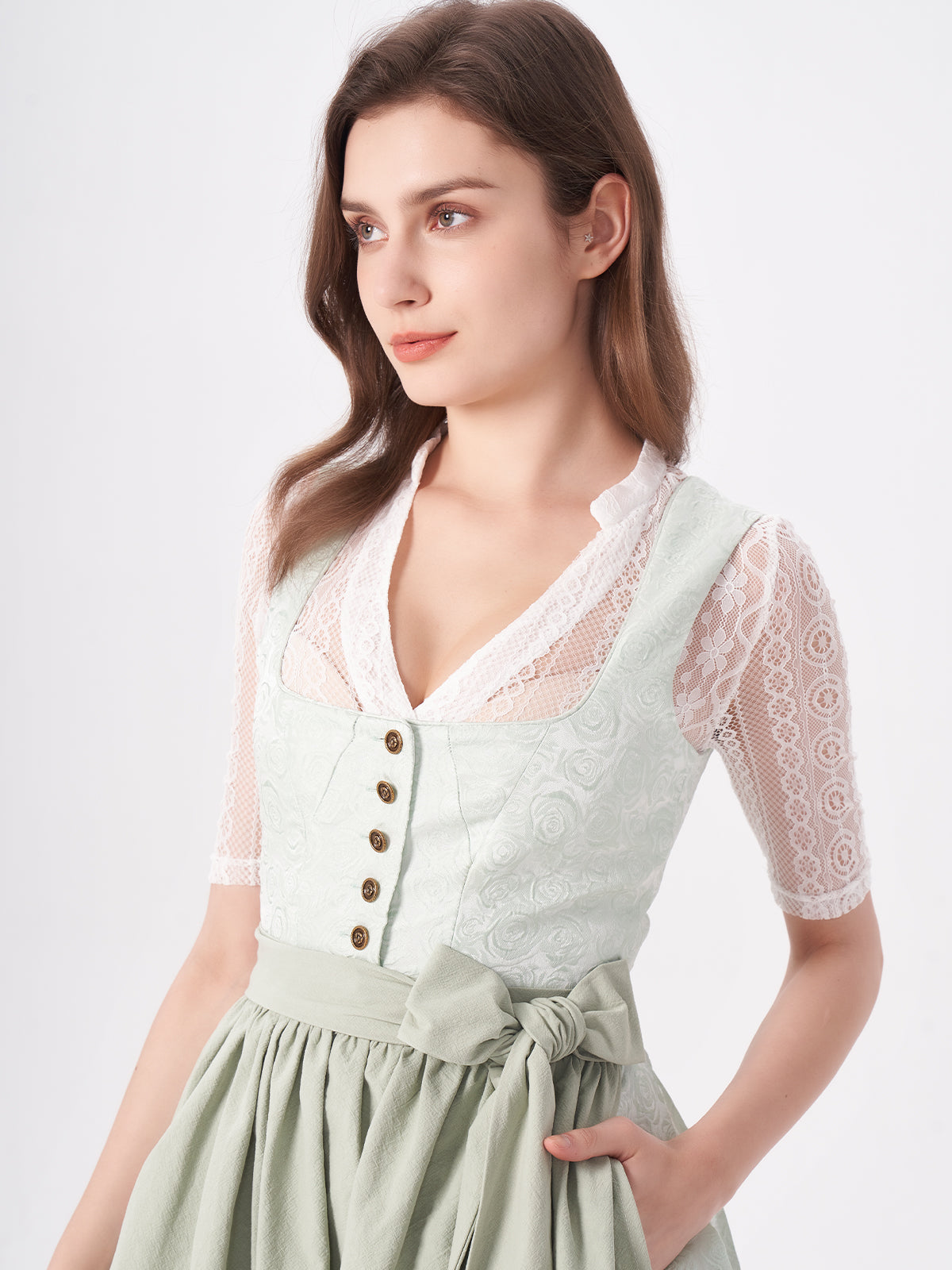Floral Pattern Dirndl In Green Nadine 