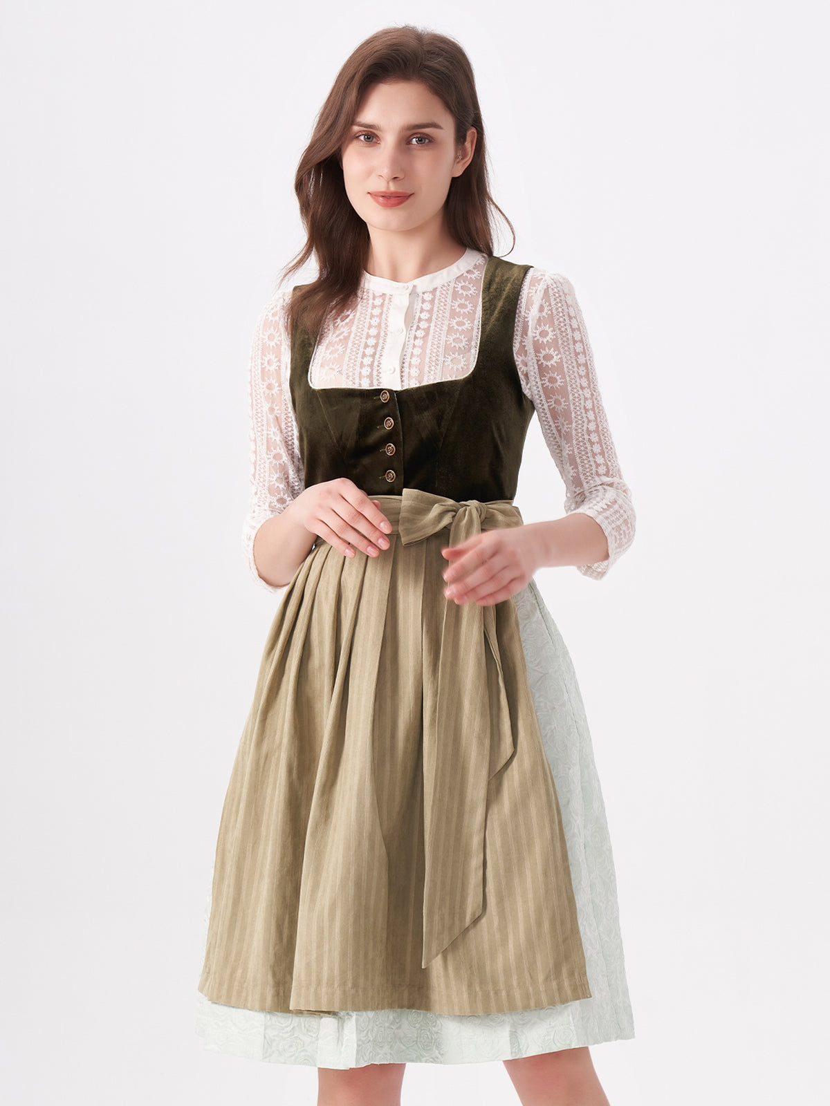 Green Floral Pattern Velvet Dirndl Nicole 