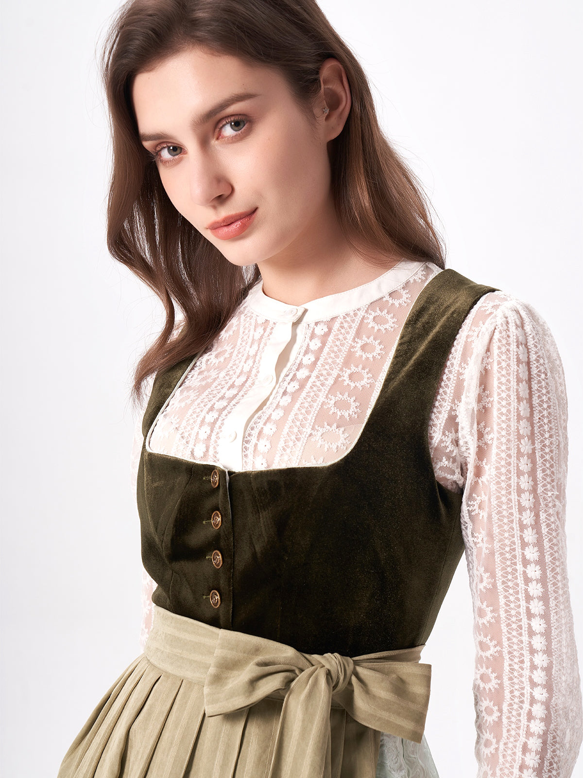 Green Floral Pattern Velvet Dirndl Nicole 